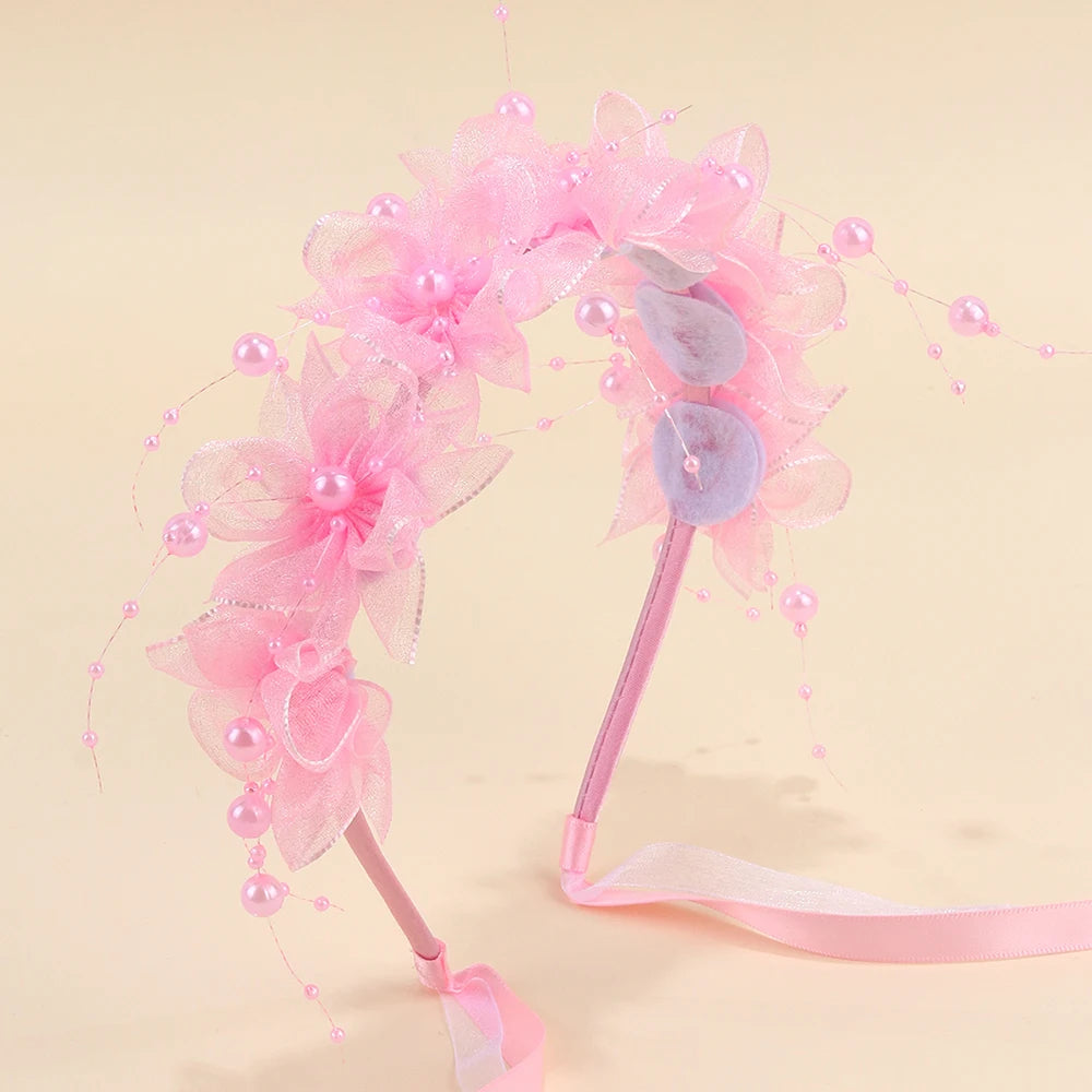 Fairy Flower Headband Sweet Lovely Girl Lace Floral Pearls Hair Hoop For Princess Wedding Birthday Headwear Accessories Gifts