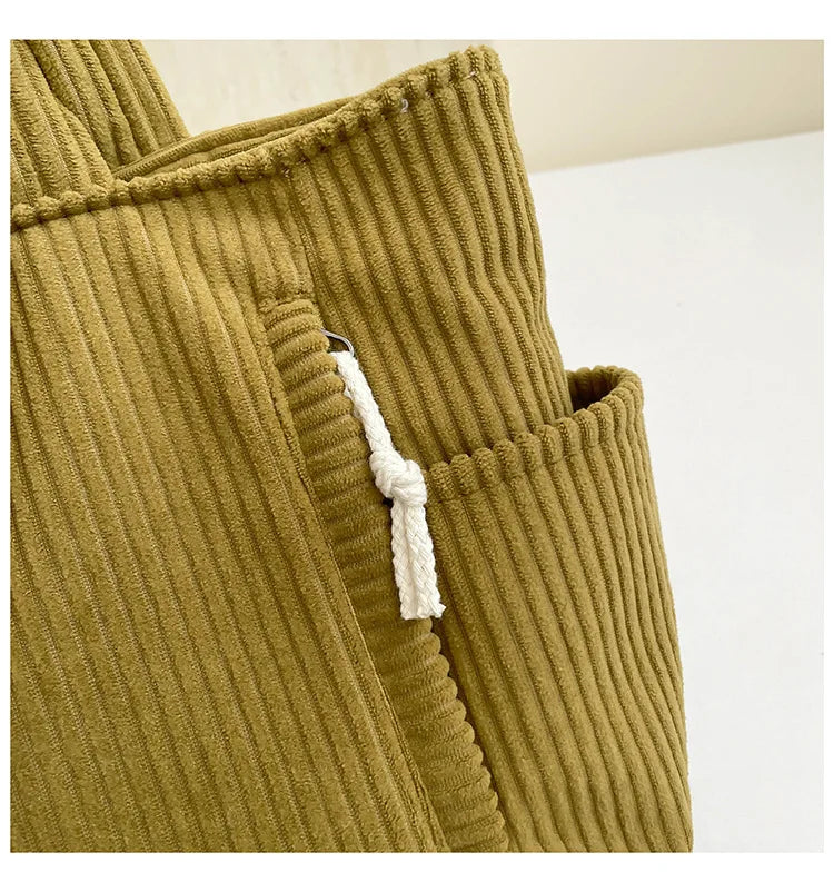 Corduroy Women Bag Fashionable Large Capacity Handbag Shoulder Bag Versatile Artistic Retro Student Class Bag with Zipper Pocket