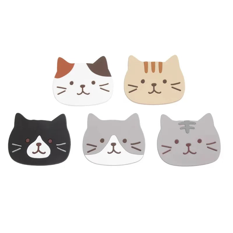 5pcs Cat Silicone Cup Coaster Mat, Waterproof & Heat Resistant Table Placemats