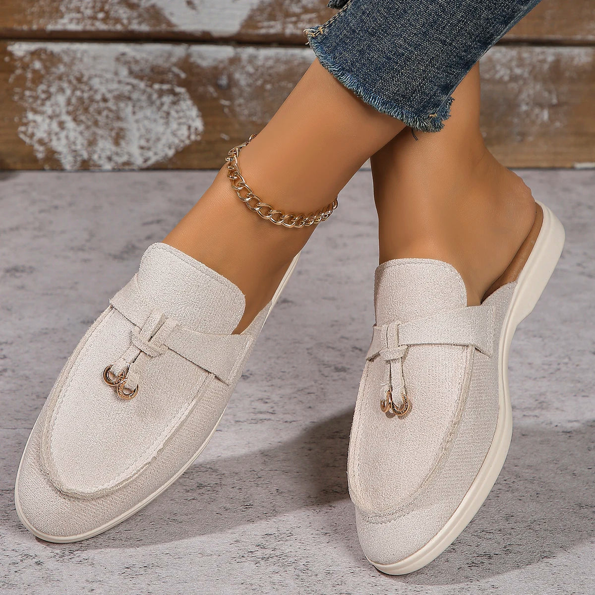 2025 Spring and Autumn New Lofu Shoes Women Soft Flannelette Retro Lazy Step Thick Flat Comfortable Slippers