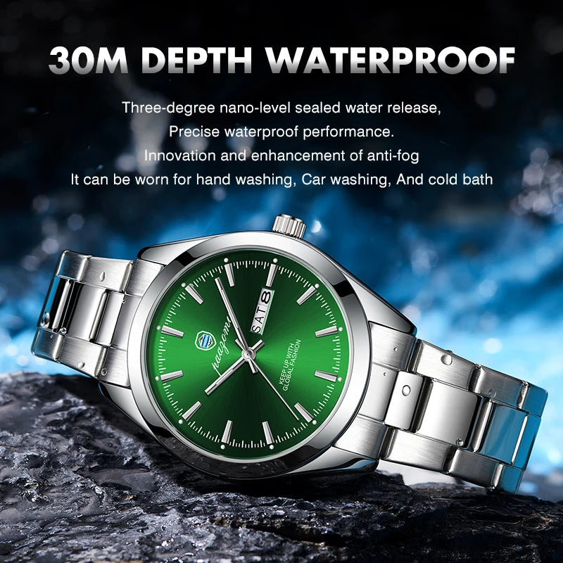 PAAZOMU Fashion Men's Quartz Watch Luminous Hands Date Week Stainless Steel Strap Waterproof Casual Wristwatch Quartz Men Watch