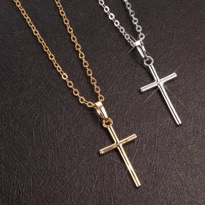 Fashion Christian Jesus Cross Necklaces Silver Color Long Chain Simple Pendants For Women Men Jewelry Gifts Dropshipping