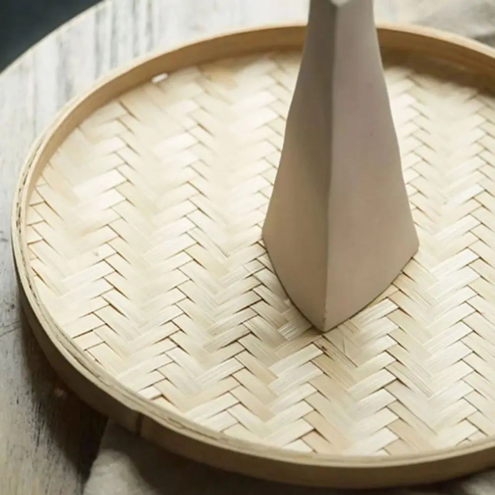 4 Size Hand-woven Bamboo Sieve Hand-painted Bamboo Raft Round Dustpan DIY Decorative Fruit Bread Basket Kitchen Storage Tray