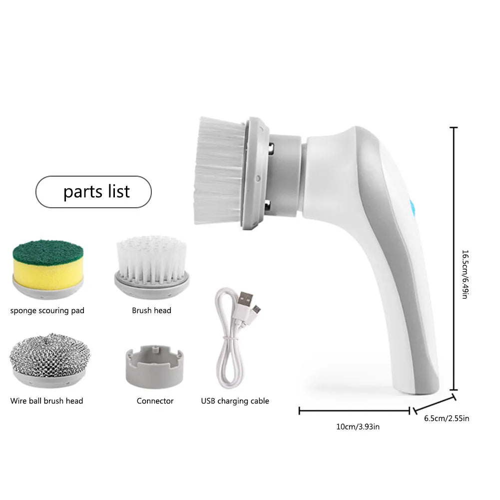 Electric Clean Brush Multifunctional Kitchen Home Cleaning Brush 3 Replaceable Brush Heads Bathroom Kitchen Cleaner
