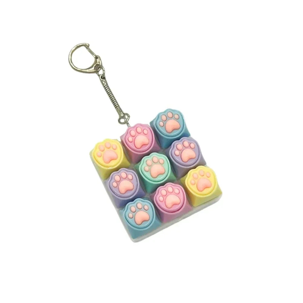 Clicky Keycap Clicker Keychain 9‑Buttons Cat Paw Keyboard Fidget Toys for Adults For Office Work School Stress Relief Anxiety