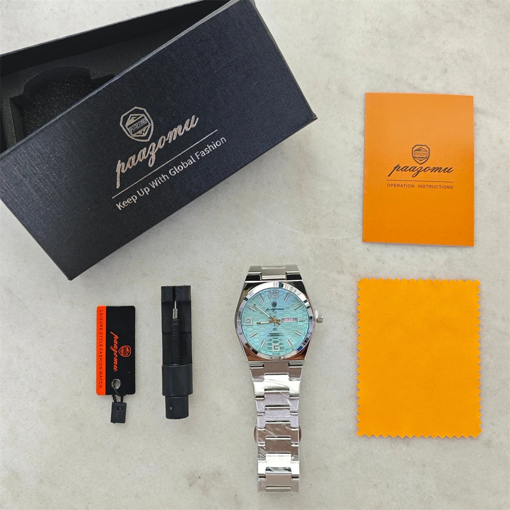 PAAZOMU Luxury Brand Man Watch Waterproof Luminous Date Week Men's Quartz Wristwatch Stainless Steel Fashion Sports Men Watches
