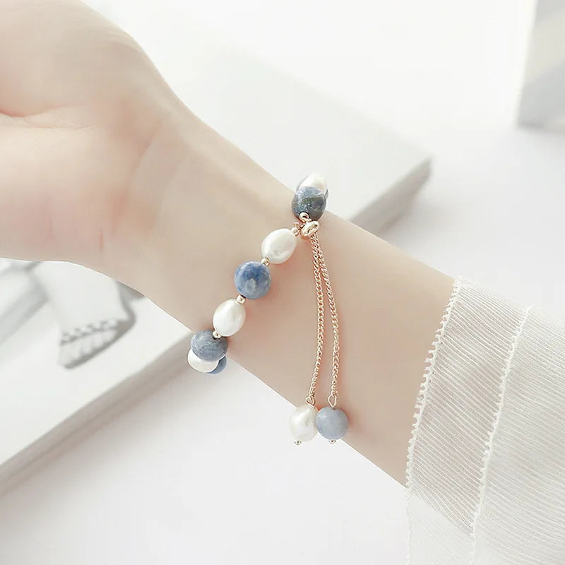 Trendy Blue Jade Stone & Baroque Freshwater Pearl 14K Gold Filled Female Charm Bracelet Jewelry For Women Birthday Gifts