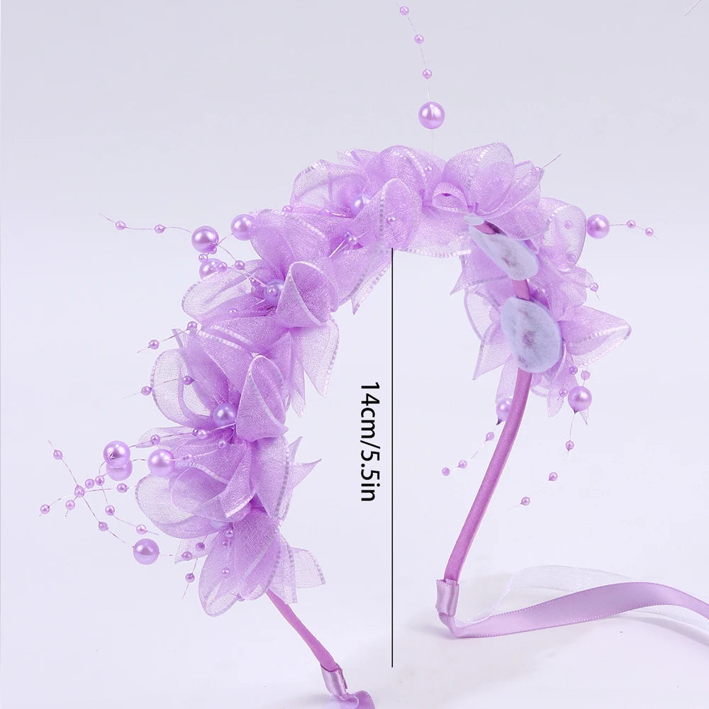 Fairy Flower Headband Sweet Lovely Girl Lace Floral Pearls Hair Hoop For Princess Wedding Birthday Headwear Accessories Gifts