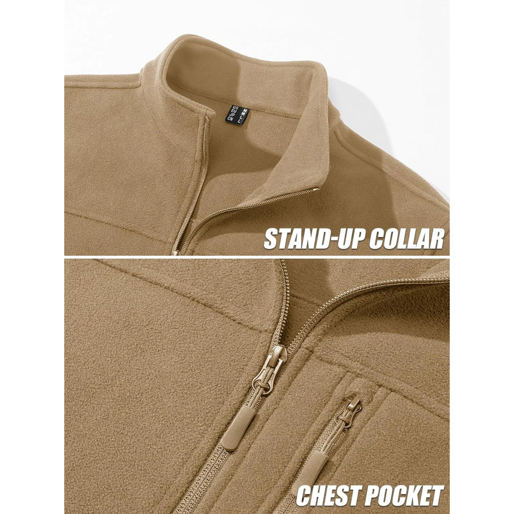 TACVASEN Men's Thermal Warm Fleece Jacket Stand Collar Full Zip Windbreaker Multiple-pockets Outerwear Working Hiking Coat