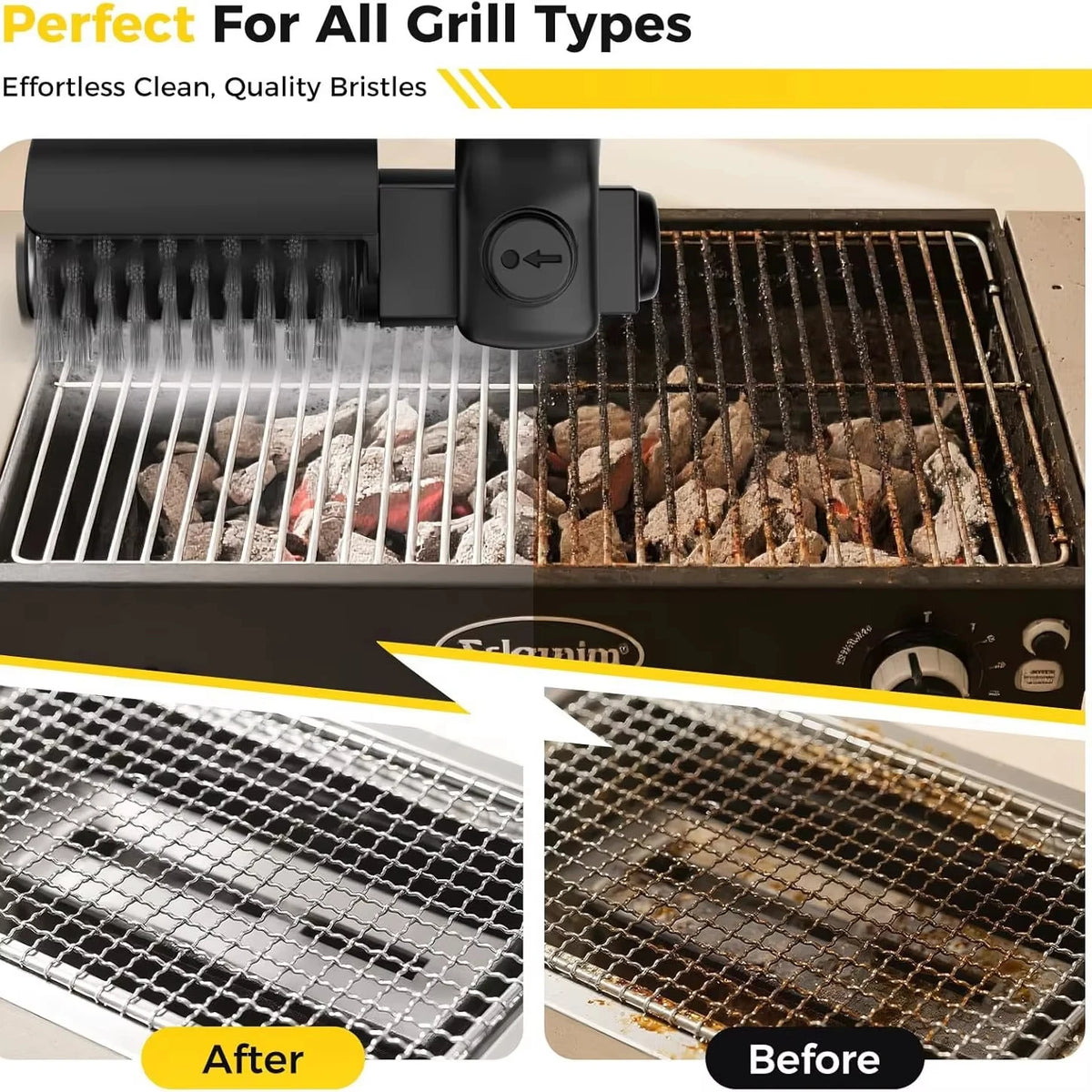 TINSOL Electric BBQ Cleaning Brush, Wireless Rechargeable Rotatable Foldable Heavy-Duty Oil Cleaning Brush for Grills