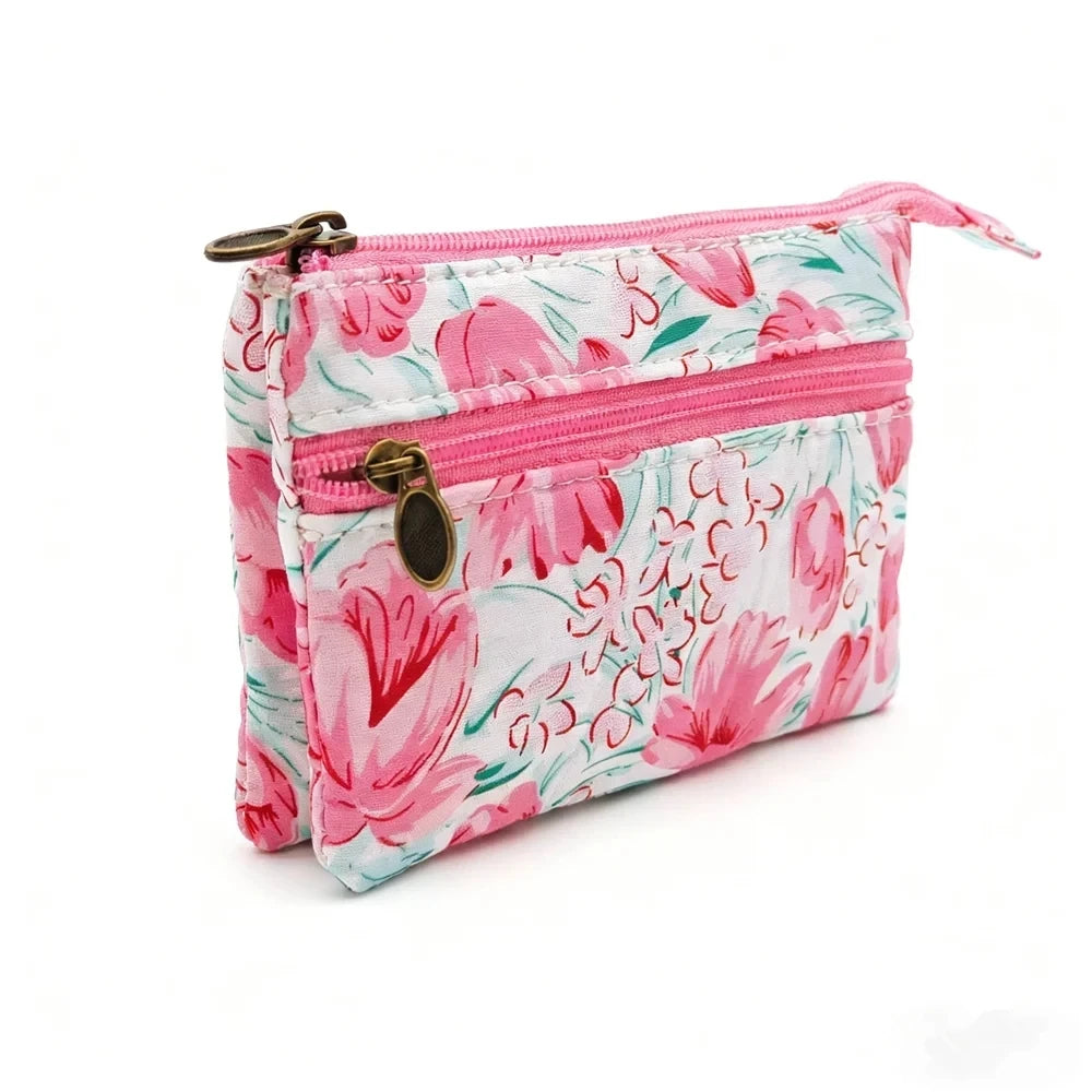 New Fashion Flower Multi-layer Cotton Fabric Coin Purse Women Card Wallet Small Change Bag Retro Canvas Female Hand Purses Pouch