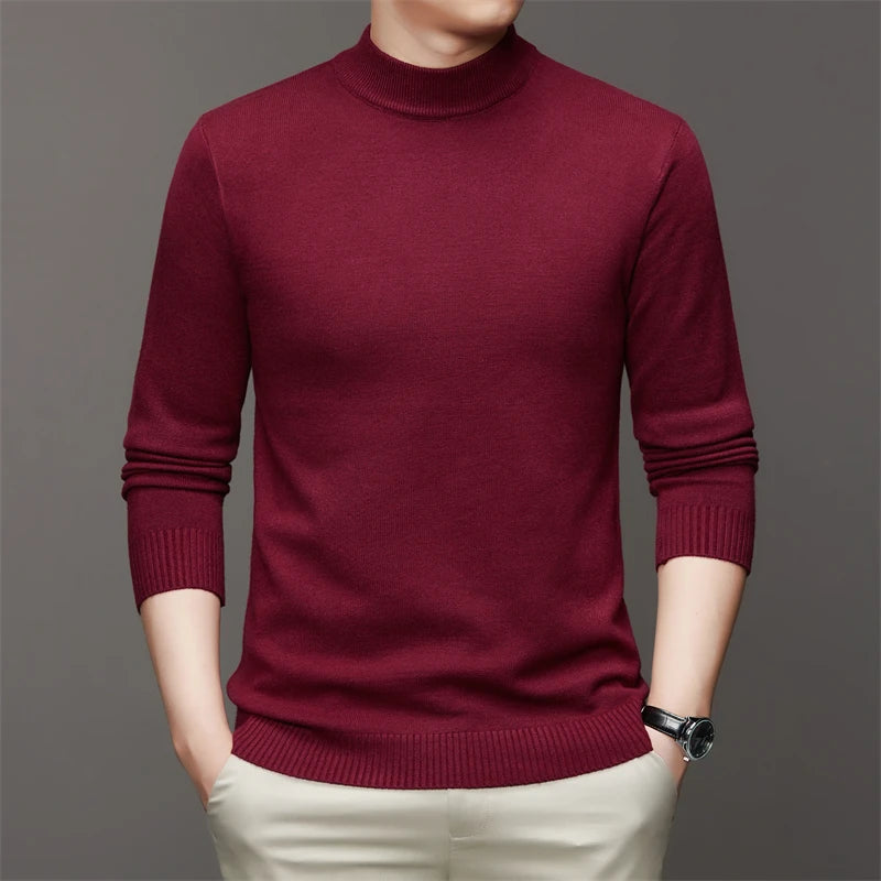 7 Colour Men's Half High Neck Long Sleeved Solid Color Sweater Soft, Warm and Comfortable Top with a Base