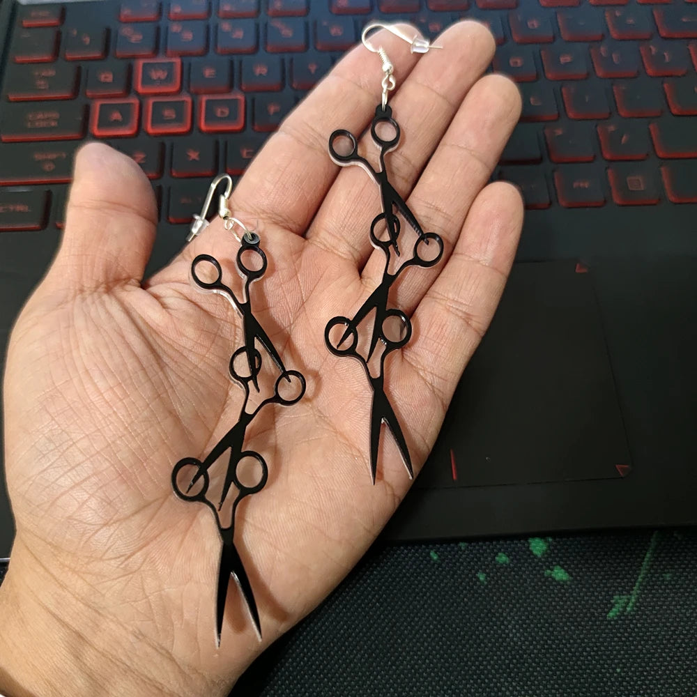 KUGUYS Black Scissor Long Earrings for Women Acrylic Punk Edgy Jewelry Cool Funny Accessories