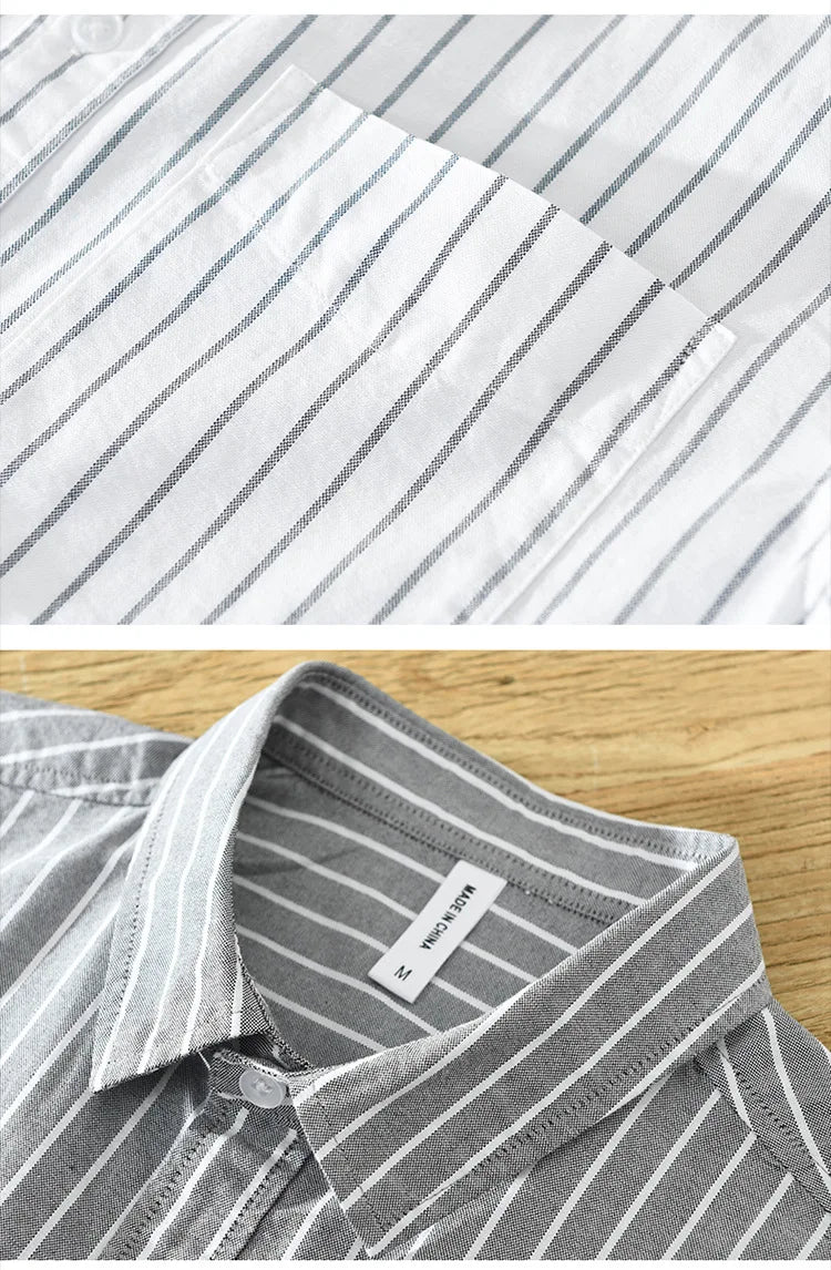 Green Striped Short Sleeve Shirts for Men Casual Turn-down Collar Tops Man Summer New Fashion Button Up Shirt Clothing
