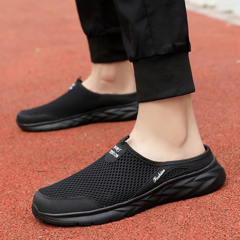 YRZL Mens Half Slippers Summer Breathable Mesh Mens Shoes Outdoor Casual Walking Shoes Large Flat Light Mesh Slippers Sandals