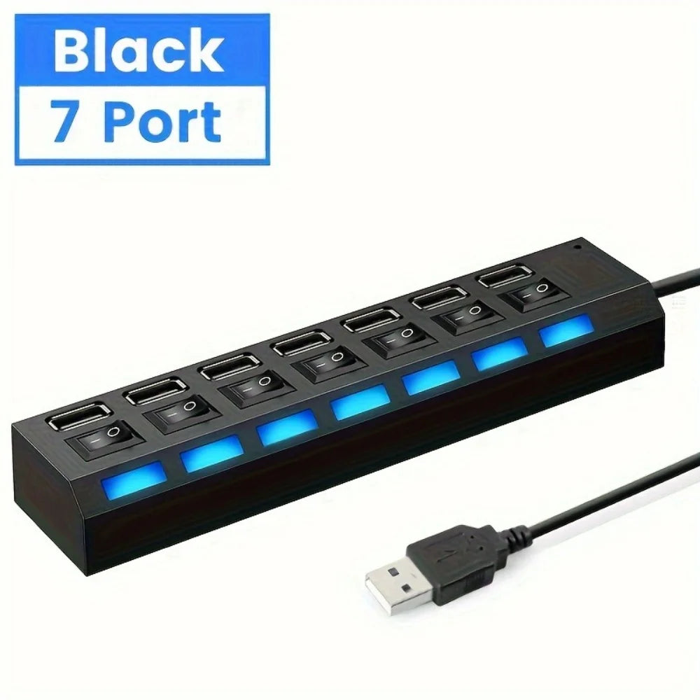4/7 Port USB 2.0 Hub with Switch and LED High Speed Multi Splitter Expander Adapter For PC Laptop Desktop Computer Accessories