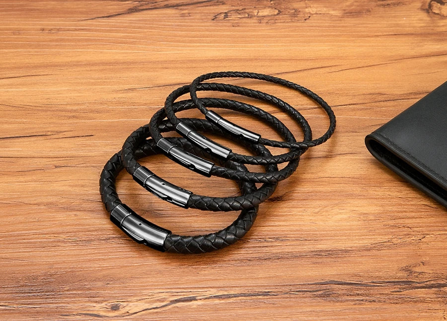 Pulseira de Pele Clássica para Homem TYO 3/4/5/6/8mm 3 Cores Bracelete Moderna com Fecho Magnético Acessórios Artesanais Personalizados Presente por Grosso
