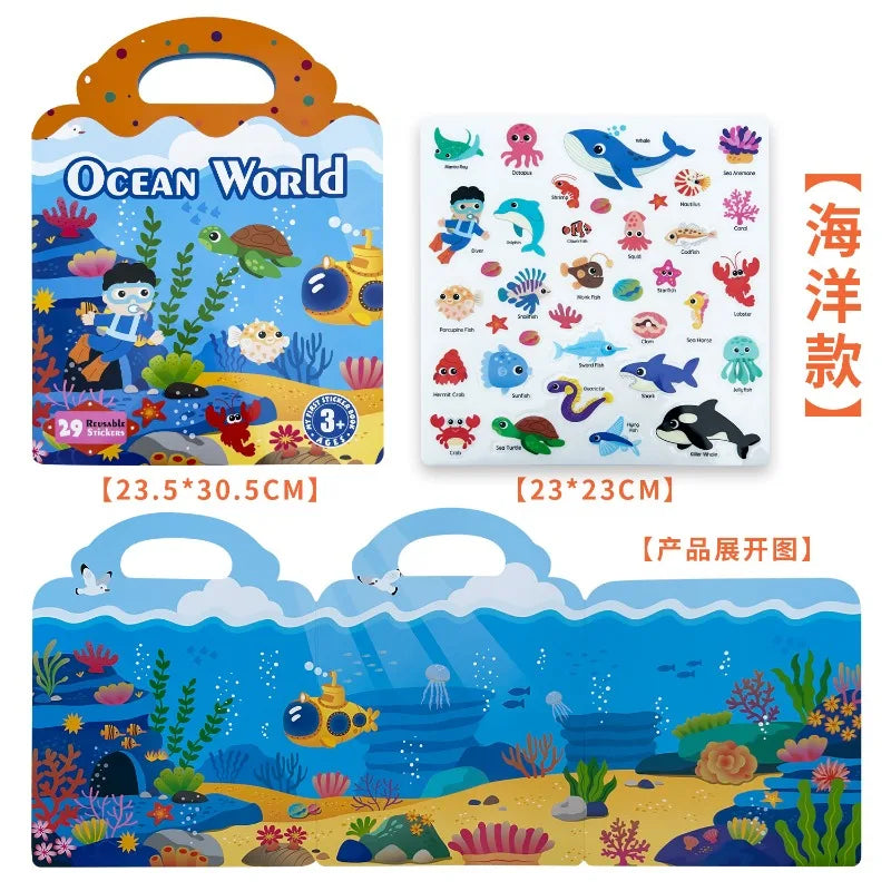 Children's Enlightenment Jelly Sticker Book Baby Hands-on DIY Jelly Sticker Puzzle Portable Puzzle Repeat Sticker Toy Magic Book