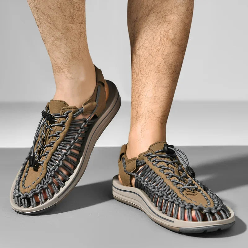 Summer Men Sandals Fashion Handmade Weaving Design Beach Sandals Breathable Casual Flat Sandals Outdoor Couples Sandals Size 48