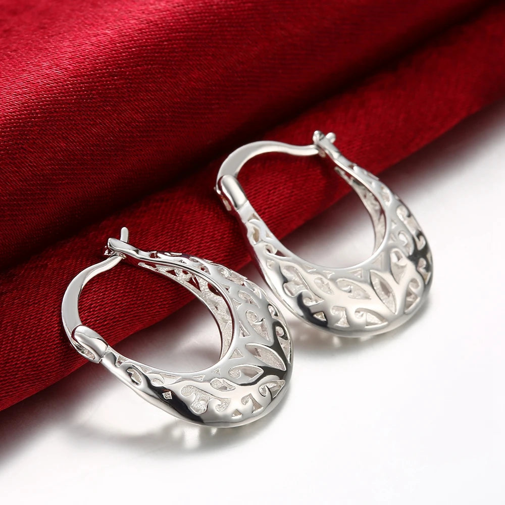 Hot Vintage Flowers Hollow Carved Earrings 925 Sterling Silver For Women High Quality Party Wedding Fine Jewelry Christmas Gifts