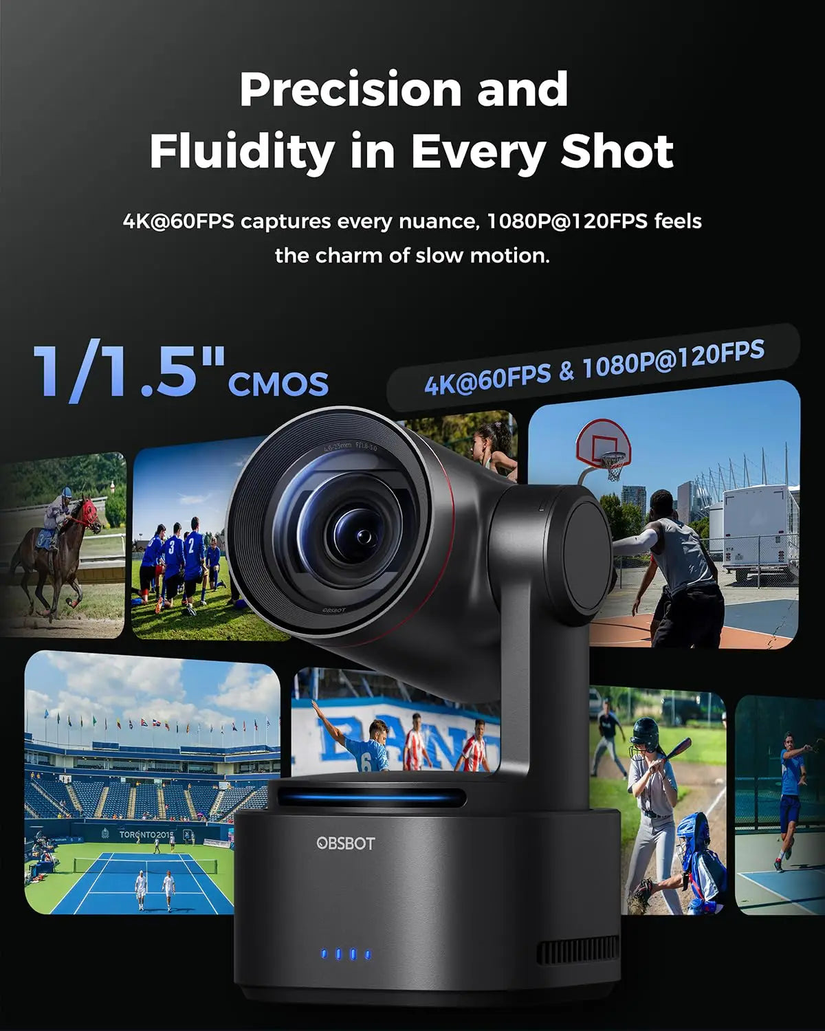 OBSBOT Tail 2 PTZR NDI Camera 4K@60FPS, Pro AI Tracking, 1/1.5" CMOS, 50MP, 5X Optical Zoom, 12X Hybrid Zoom, SDI/HDMI/IP/USB 3.
