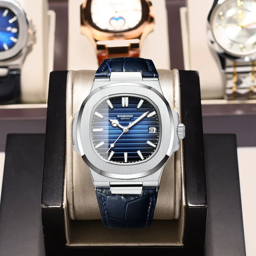 Authentic Men's Watch Waterproof Leather Strap Luminous Business Calendar Square Male Student Fashion Quartz Clock Watches Gift