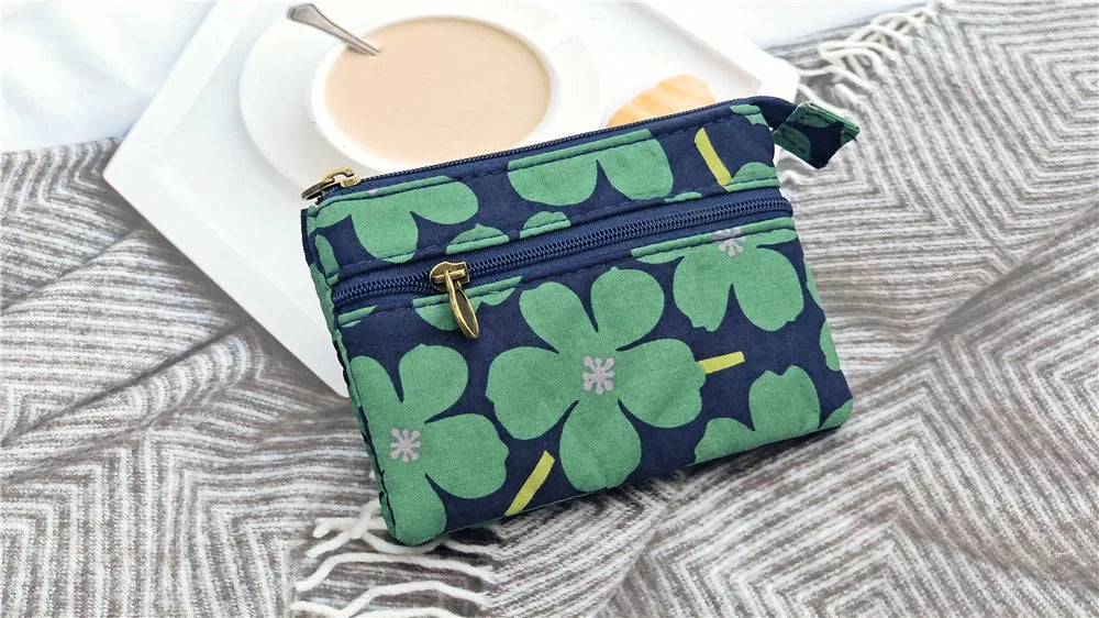 New Fashion Flower Multi-layer Cotton Fabric Coin Purse Women Card Wallet Small Change Bag Retro Canvas Female Hand Purses Pouch