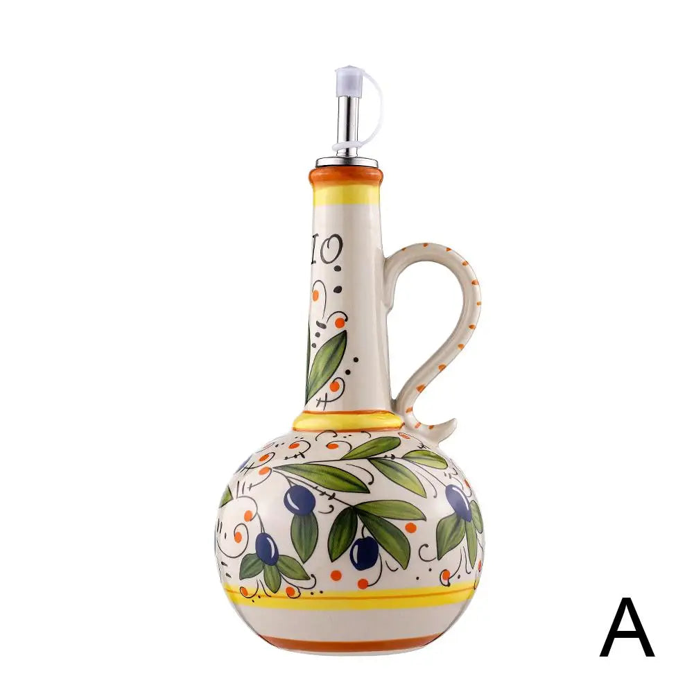 Hand-Painted Ceramic Oil Bottle Kitchen Storage Nordic Vinegar Oil Dispenser Cooking Utensil for Home Use Kitchen Seasoning Jar