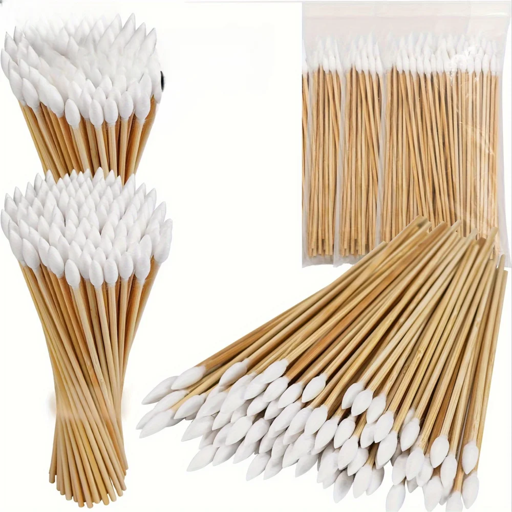 100/300/500pcs Double Pointed Cotton Swab Applicators - 6 Inch Long Cotton Swabs for Tattoo, Cleaning, Makeup & Ear Cleaning