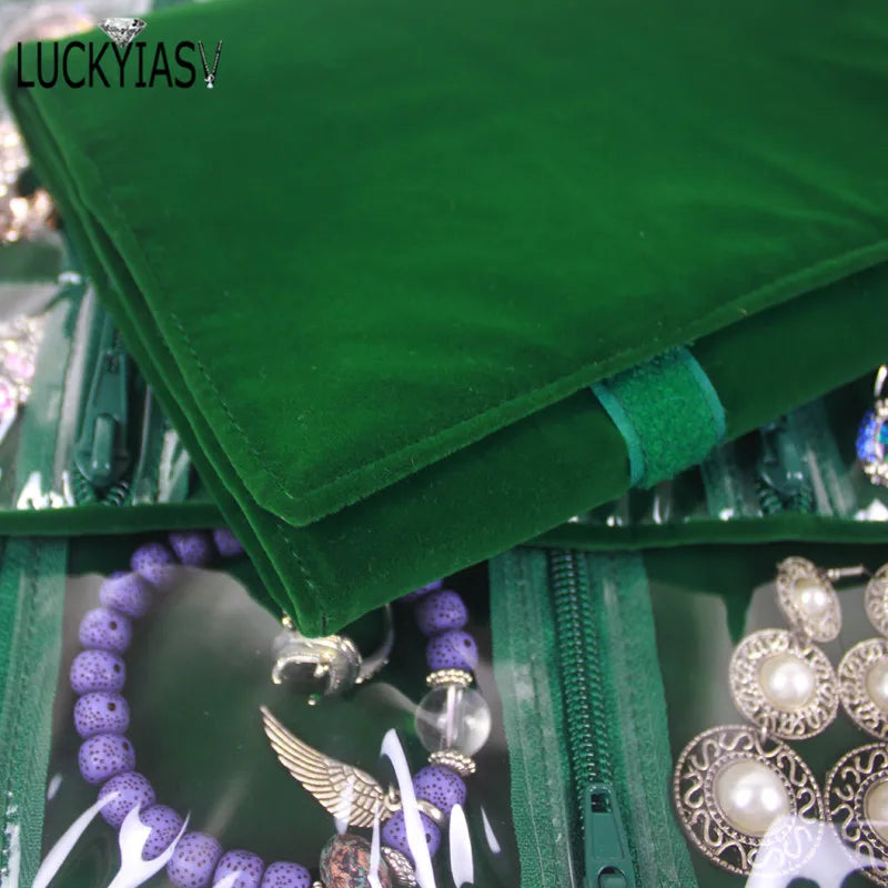 Velvet Travel Zipper Jewelry Roll Bag for Jewellery Ring Earrings Organizer Storage Bag Portable Necklace Display Cases