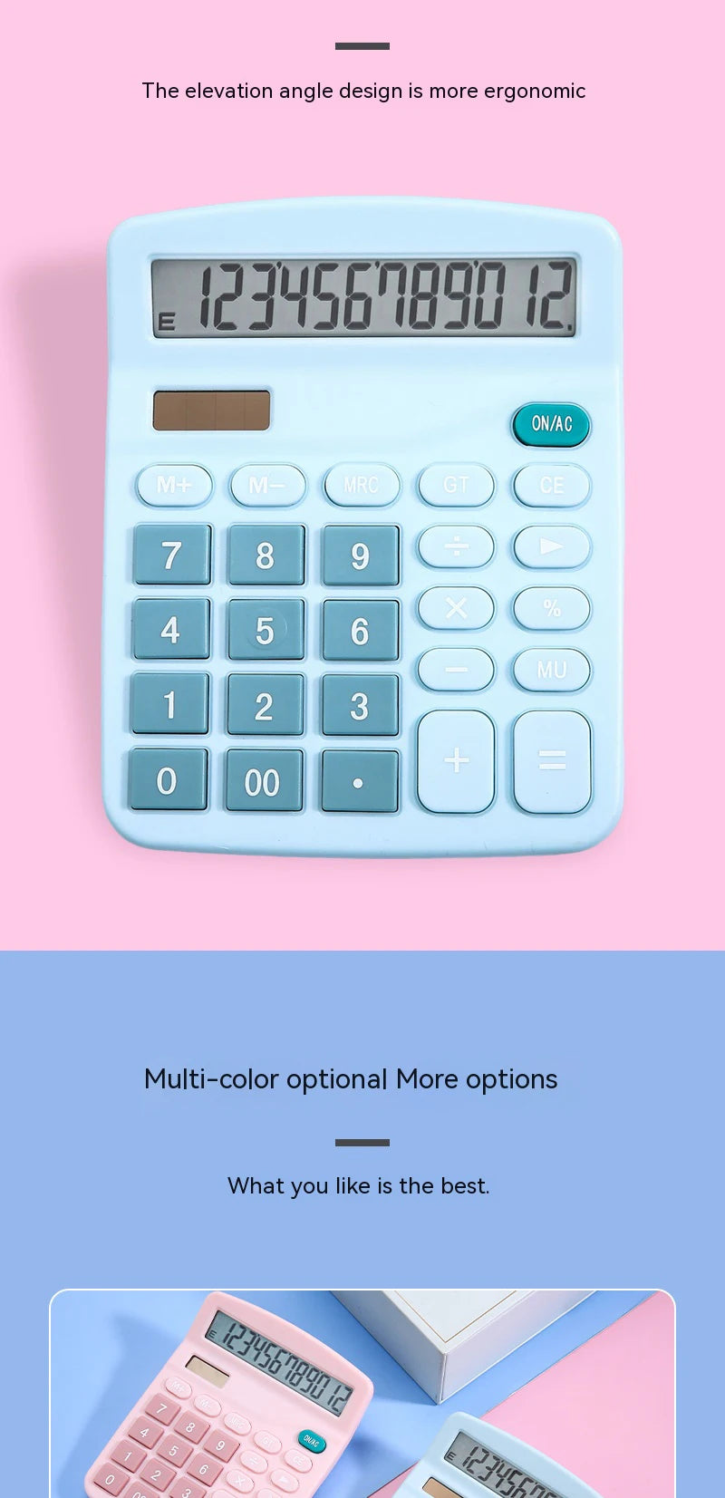 Solar Calculator with Dual Power Supply, 12 Digits, Electronic Calculator, Home, Office, School, Financial, accounting Tools