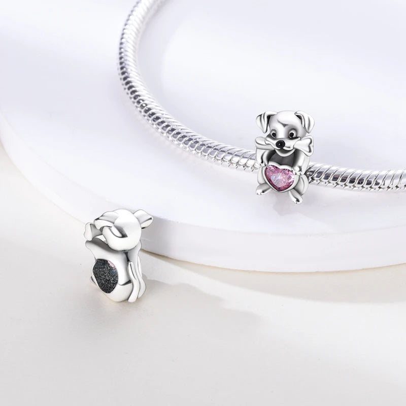 Dog Pet Charms 925 Silver Doggy Paw French Bulldog Bones Beads Fit Original Bracelet DIY Fine Jewelry