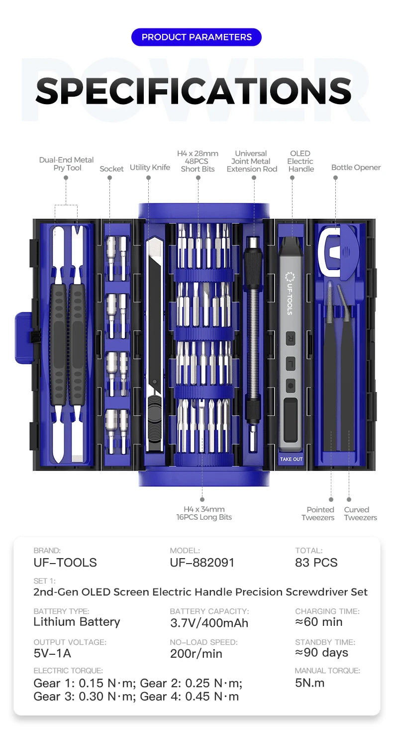 83 IN 1 Precision Electric Screwdriver Set Cordless 4 Levels Adjustable Comes Fill Light Rechargeable For IPhone Watch Camera PC