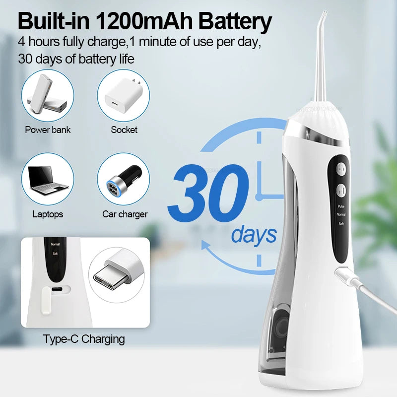 Electric Teeth Water Flosser Oral irrigator Portable Rechargeable Teeth Cleaner 3 Cleaning Modes Home Dental Cleaning Teeth