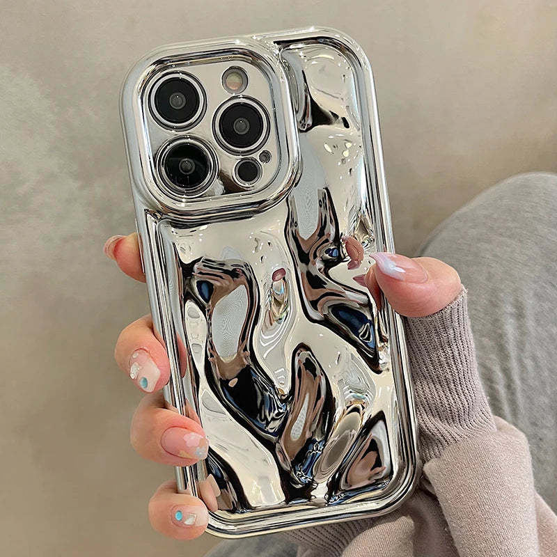Glossy Laser Meteorite Texture Plating Phone Case For iPhone 11 12 13 14 15 16 17 Pro Max Air Plain Color Anti-knock Cover