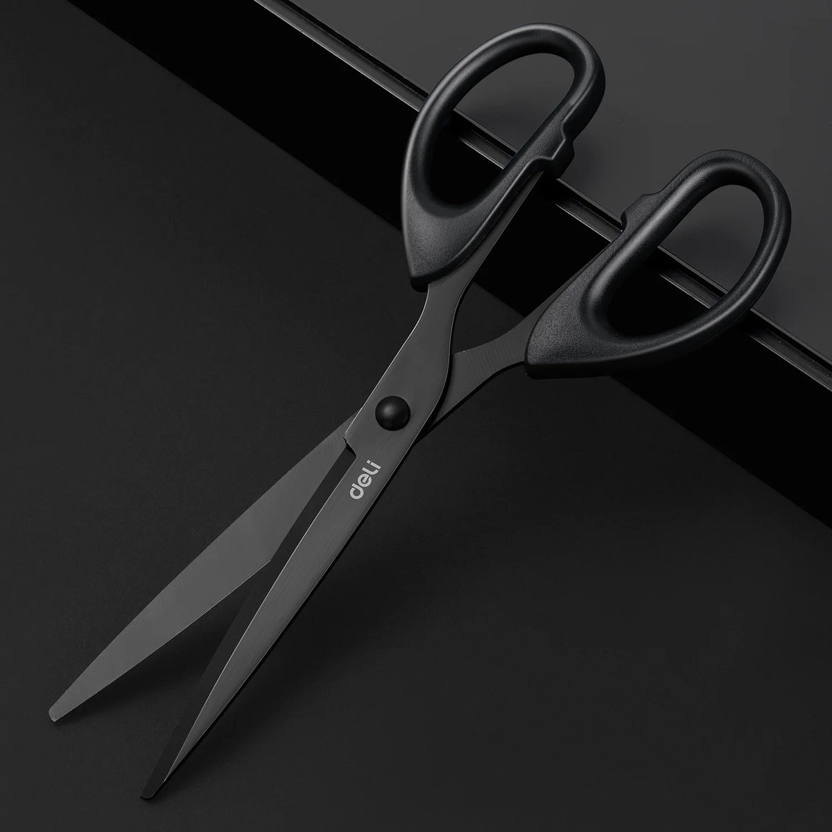 DELI Professional Office Scissors 180mm Heavy Duty Scissors with Black Blade Sharp Stainless Steel Cutting Tool for Paper Craft