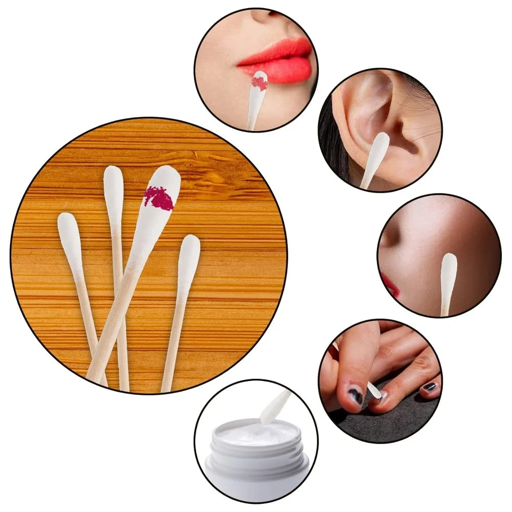 100/300Pcs 6 Inch Long Cotton Swabs with Wooden Handles, Cotton Tipped Applicator for Cleaning, Cotton Sticks Oil Makeup