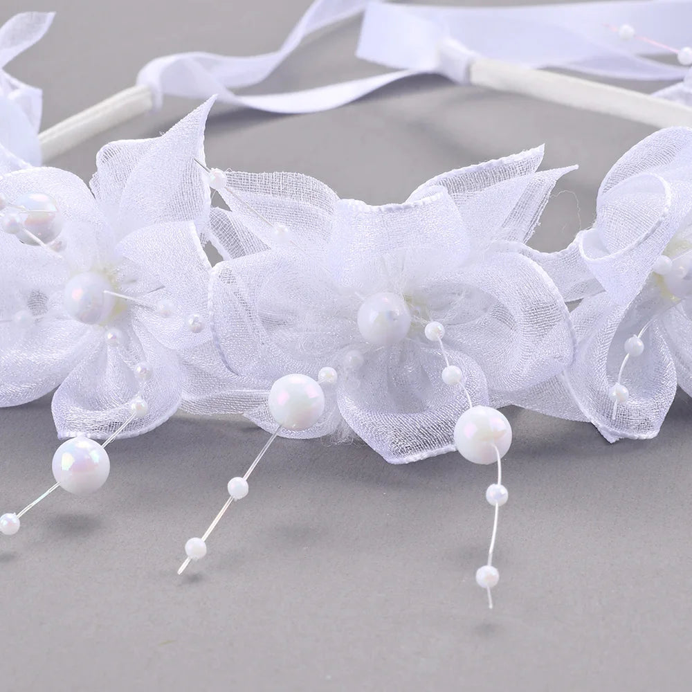 Fairy Flower Headband Sweet Lovely Girl Lace Floral Pearls Hair Hoop For Princess Wedding Birthday Headwear Accessories Gifts