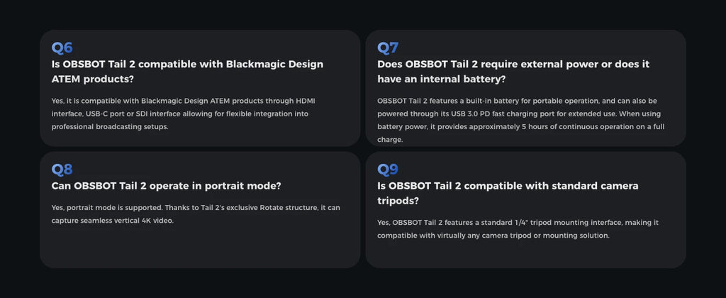 OBSBOT Tail 2 PTZR NDI Camera 4K@60FPS, Pro AI Tracking, 1/1.5" CMOS, 50MP, 5X Optical Zoom, 12X Hybrid Zoom, SDI/HDMI/IP/USB 3.