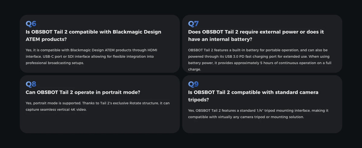 OBSBOT Tail 2 PTZR NDI Camera 4K@60FPS, Pro AI Tracking, 1/1.5" CMOS, 50MP, 5X Optical Zoom, 12X Hybrid Zoom, SDI/HDMI/IP/USB 3.