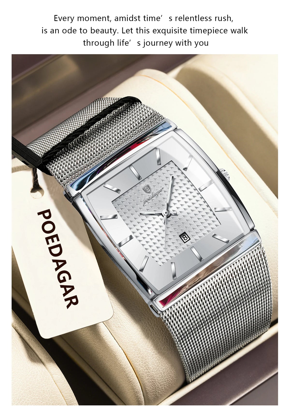 POEDAGAR Luxury Business Men's Watch Stainless Steel Mesh Waterproof Luminous Man Wristwatch Date Quartz Fashion Watches For Men