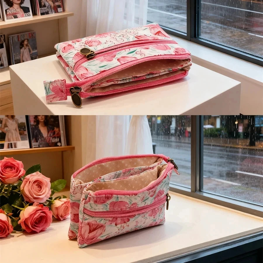 New Fashion Flower Multi-layer Cotton Fabric Coin Purse Women Card Wallet Small Change Bag Retro Canvas Female Hand Purses Pouch