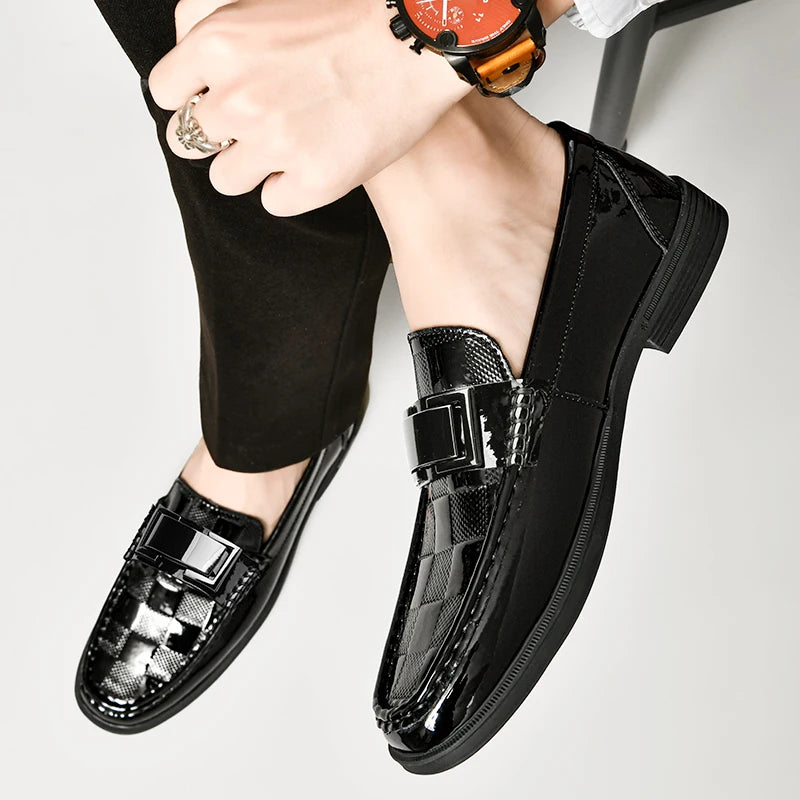 Premium Men's Patent Leather Loafers  Business Shoes Hollowed Out Breathable Men's Genuine Leather Casual Shoes Big Size 47 48