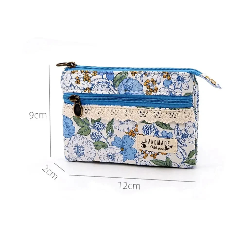 New Fashion Flower Multi-layer Cotton Fabric Coin Purse Women Card Wallet Small Change Bag Retro Canvas Female Hand Purses Pouch