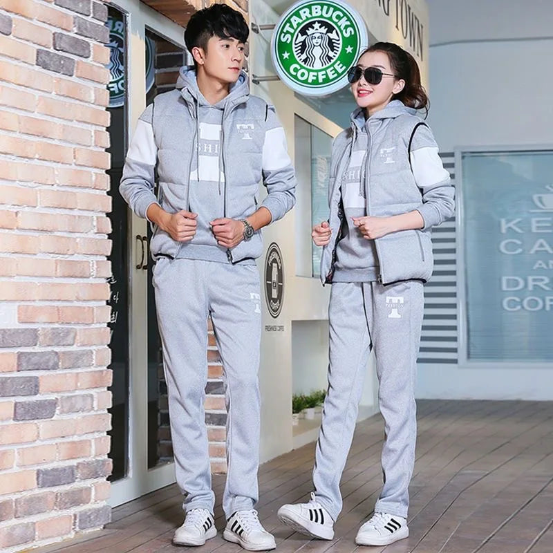 3 Pieces Set Hoodies+Vest+Pants Casual Men's Track Suit Clothing Coats Winter Thick Warm Tracksuit for Men Printed Mens Set Vest