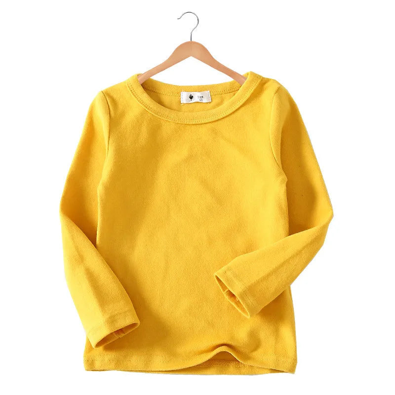 Girl Boys Autumn Winter T-shirts Girls Solid Color Yellow Long Sleeve Tee Tops For Kids Cotton Daily Wear