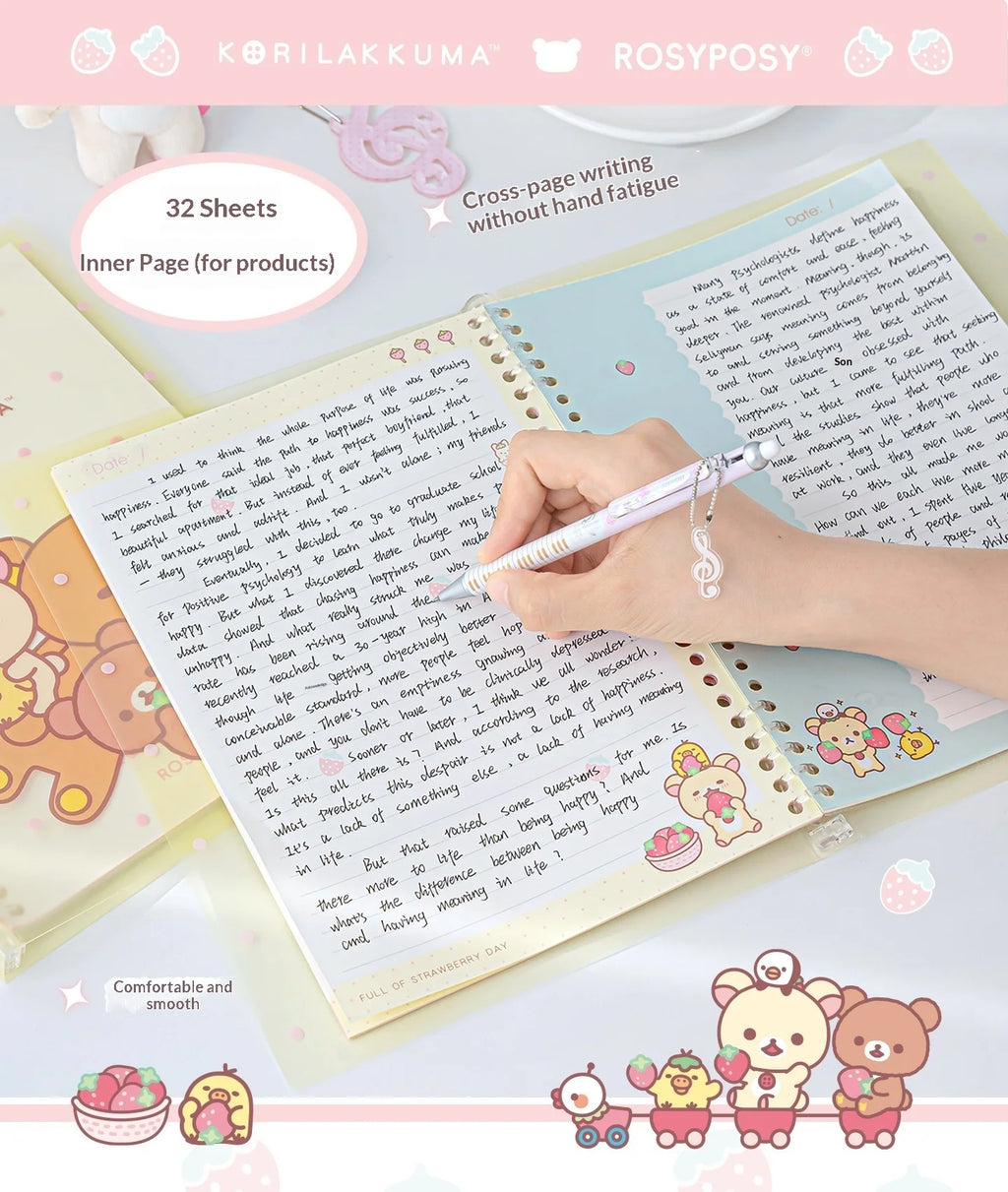 In Stocks RosyPosy Korilakkuma Loose Leaf Notebook Cute Strawberry Pattern B5 Refillable Journal For Study Office Daily Planning