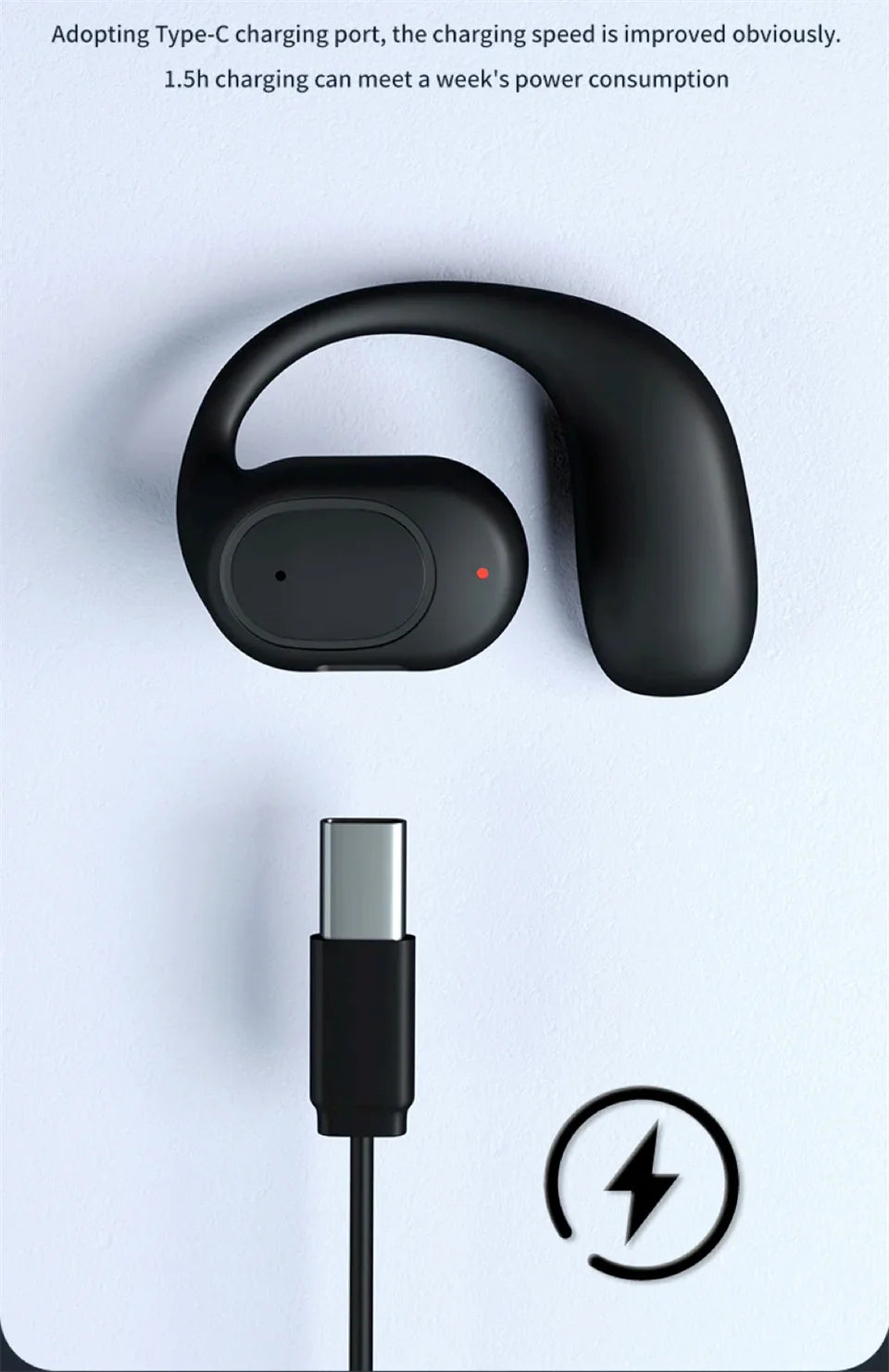 Single One Ear Hook Bone Conduction Bluetooth Headset Wireless Open Ear Headphones With Built-in Microphone Noise Canceling Hand