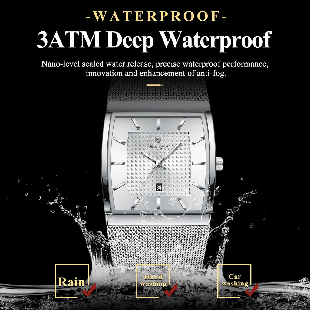 POEDAGAR Luxury Business Men's Watch Stainless Steel Mesh Waterproof Luminous Man Wristwatch Date Quartz Fashion Watches For Men
