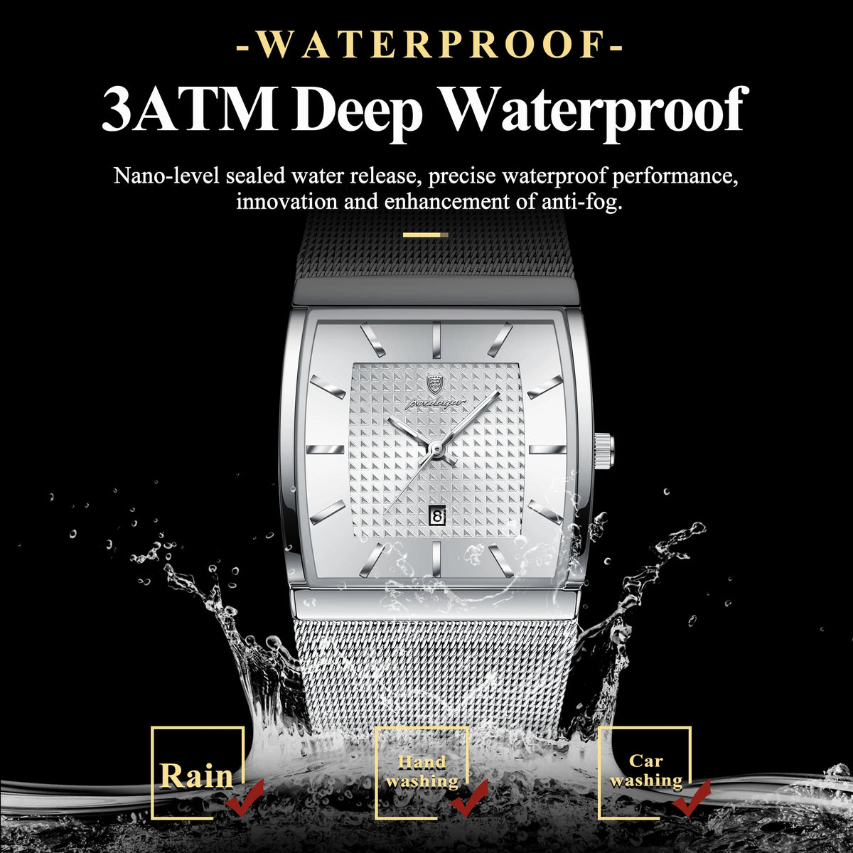 POEDAGAR Luxury Business Men's Watch Stainless Steel Mesh Waterproof Luminous Man Wristwatch Date Quartz Fashion Watches For Men